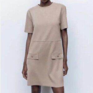 Zara Dress NWT Tan Faux Suede Dress Size Small